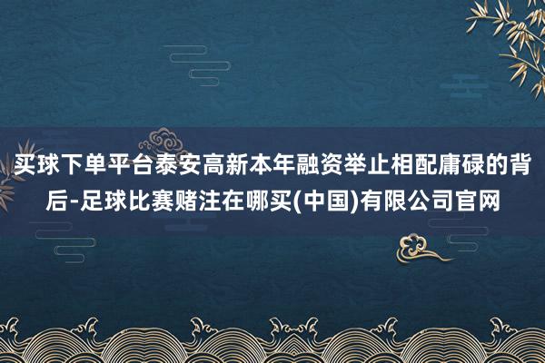 买球下单平台泰安高新本年融资举止相配庸碌的背后-足球比赛赌注在哪买(中国)有限公司官网